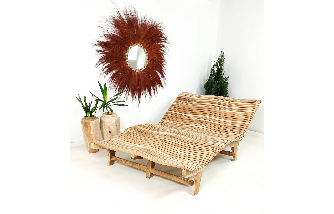 lezak ogrodowy profilowany dwuosobowy teak 3