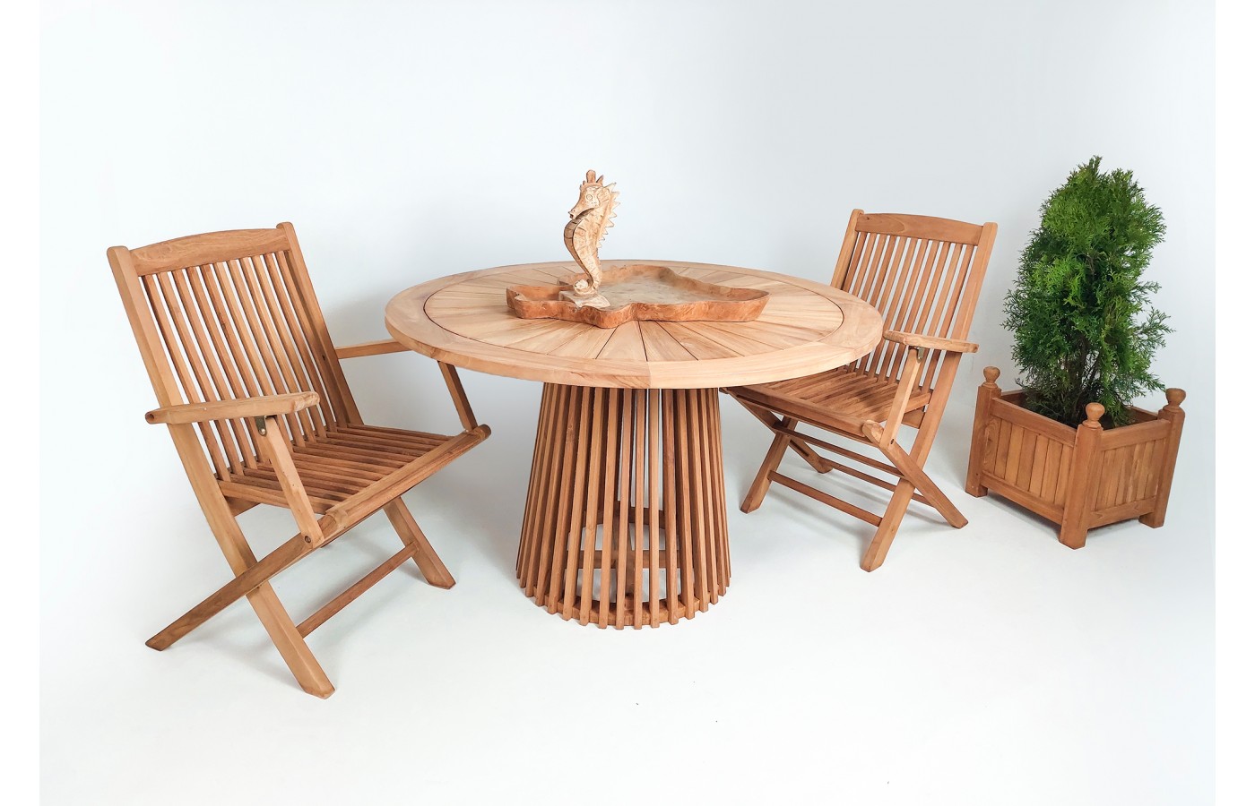 stol ogrodowy okagly jamur z dewna tekowego 120 cm 1