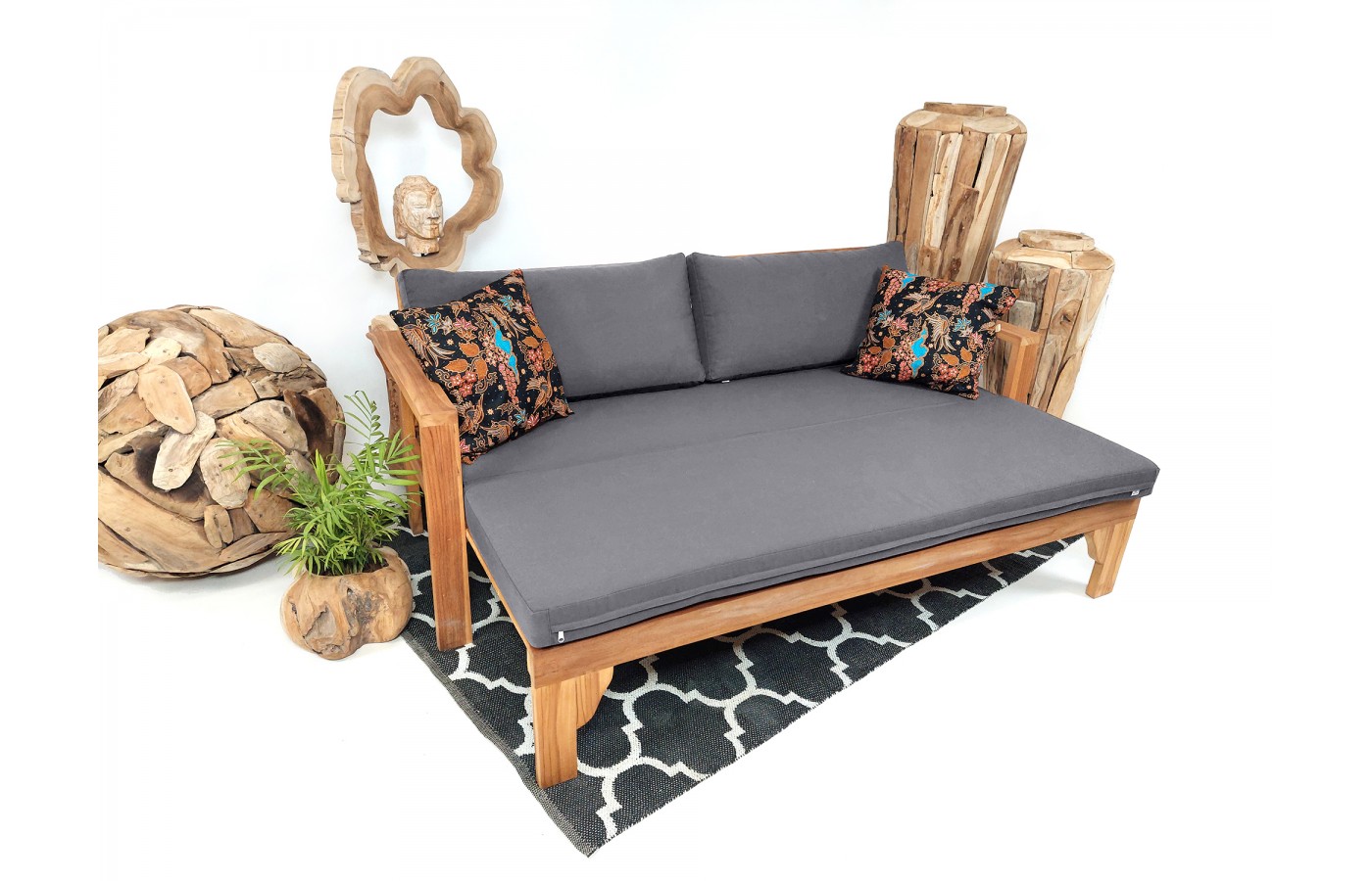 sofa ogrodowa rozsuwana z poduchami teak 2 1